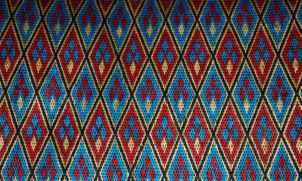 Colourful geometric patterns in traditional Afghan embroidery