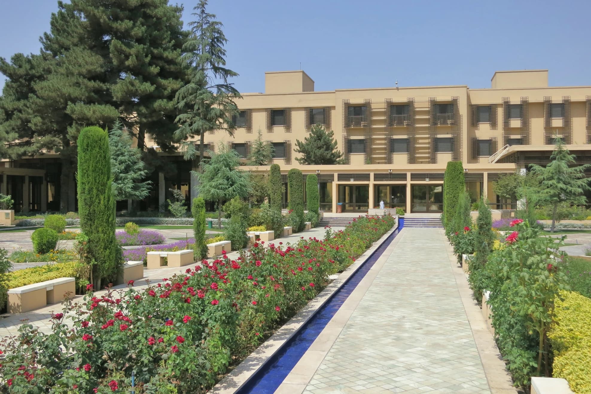 Garden courtyard of the Serena Hotel in Kabul, photographed in 2013