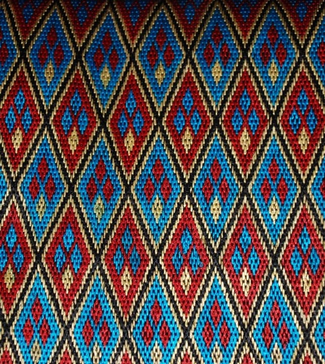 Colourful geometric patterns in traditional Afghan embroidery