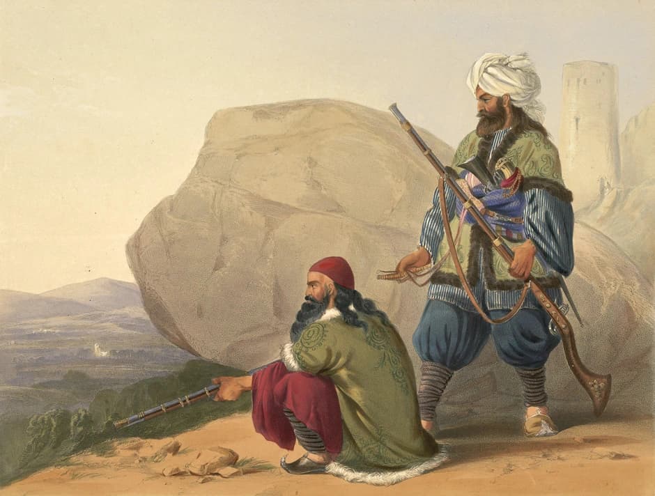 Afghan foot soldiers depicted in 1841