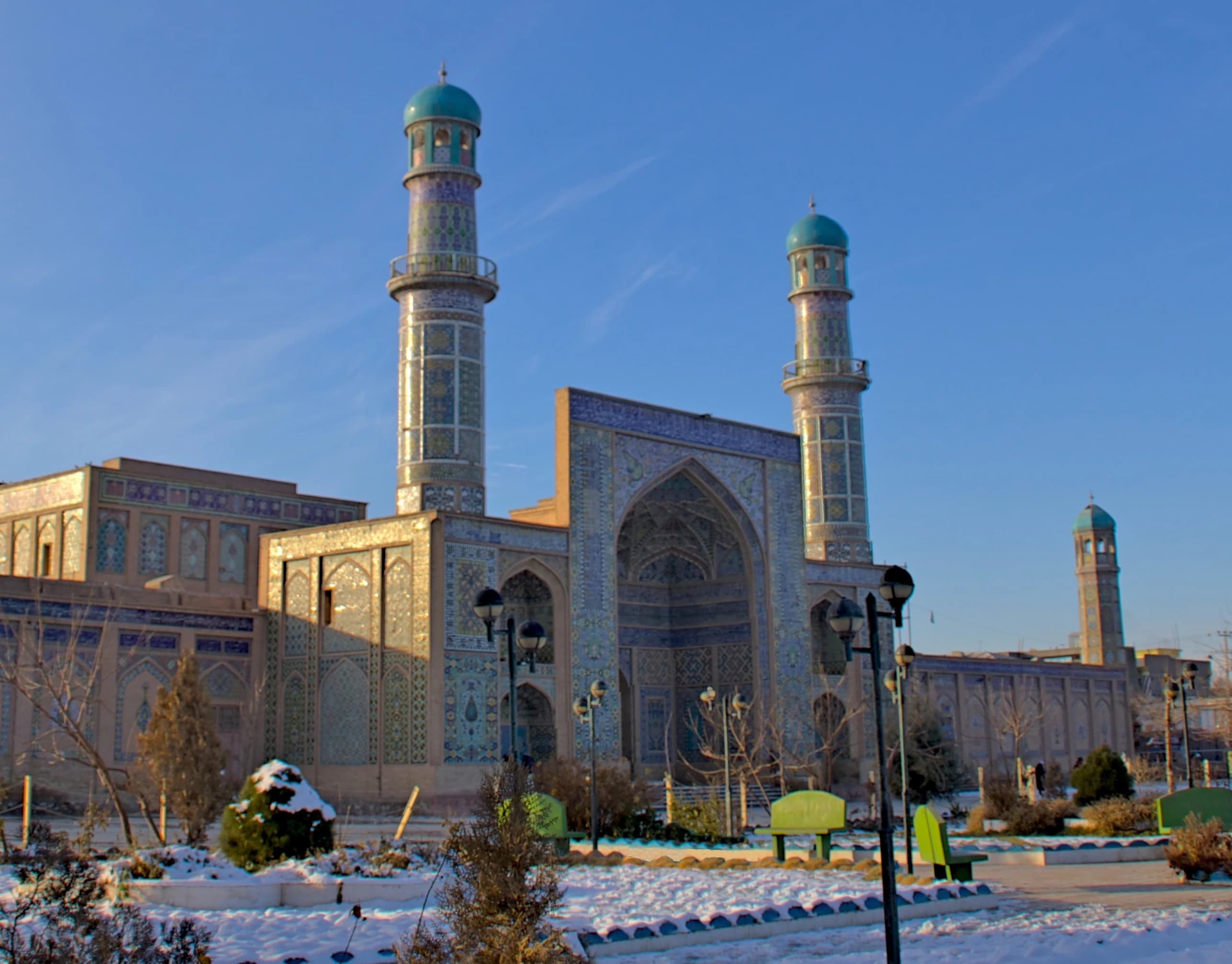 The blue-tiled Friday Mosque of Herat in winter