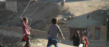 Children flying kites in Afghanistan