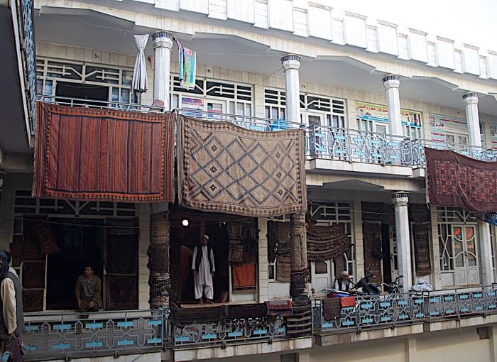 Carpet shops in the bazaar of Herat, photographed in 2013