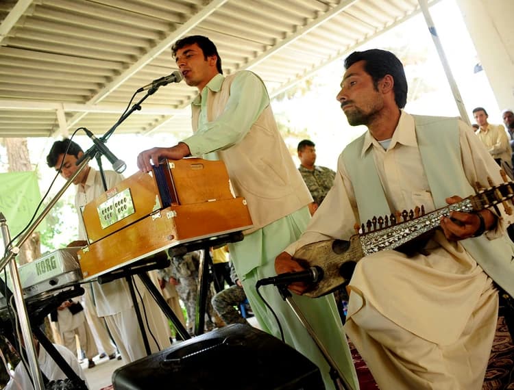 Afghan musicians at the Anab Gull Poetry Festival in Farah in 2010