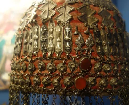 A Turkmen silver headdress set with carnelians from Afghanistan, mid to late 20th century