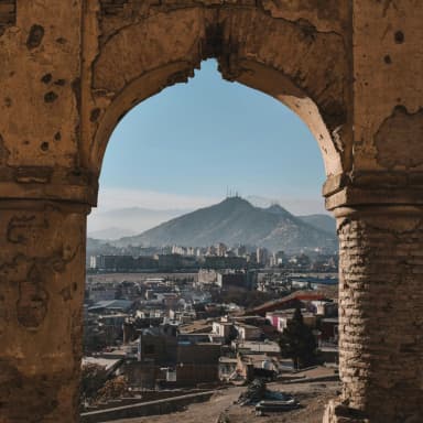 Kabul seen through a historic arch on Nader Khan Hill