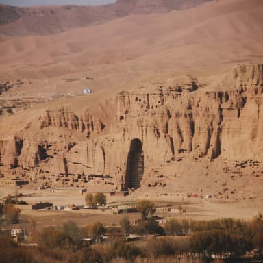 The monumental Buddha niche in the cliffs of Bamyan