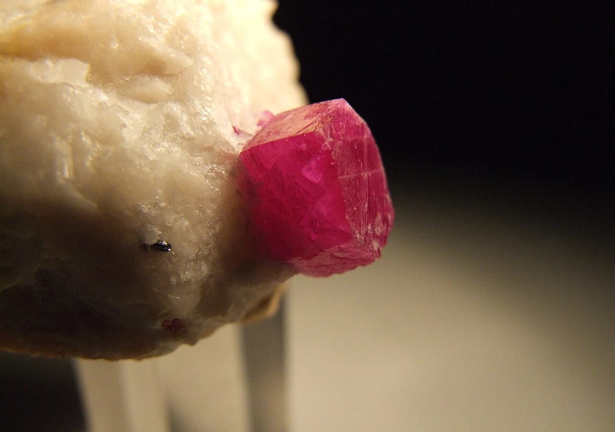 Ruby crystal in marble from Jegdalek, Kabul Province, Afghanistan