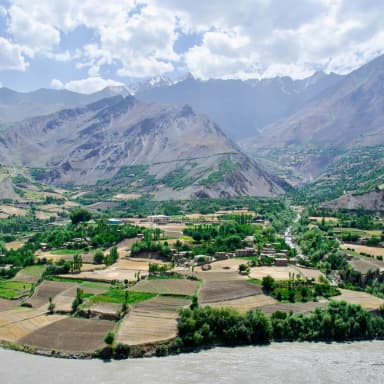 Fields and mountain settlements along the Afghan Pamirs