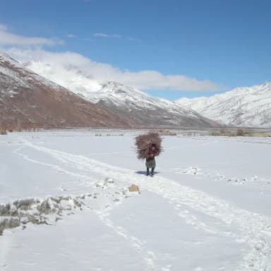 A snow-covered winter trail in Wakhan, Badakhshan