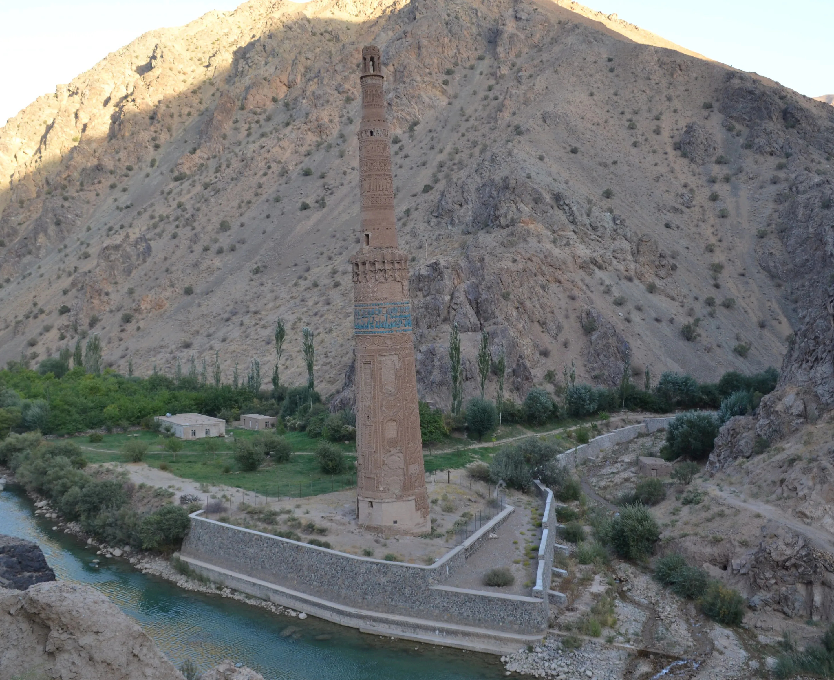 The Minaret of Jam rising above the Hari River in a mountain valley of Ghor Province
