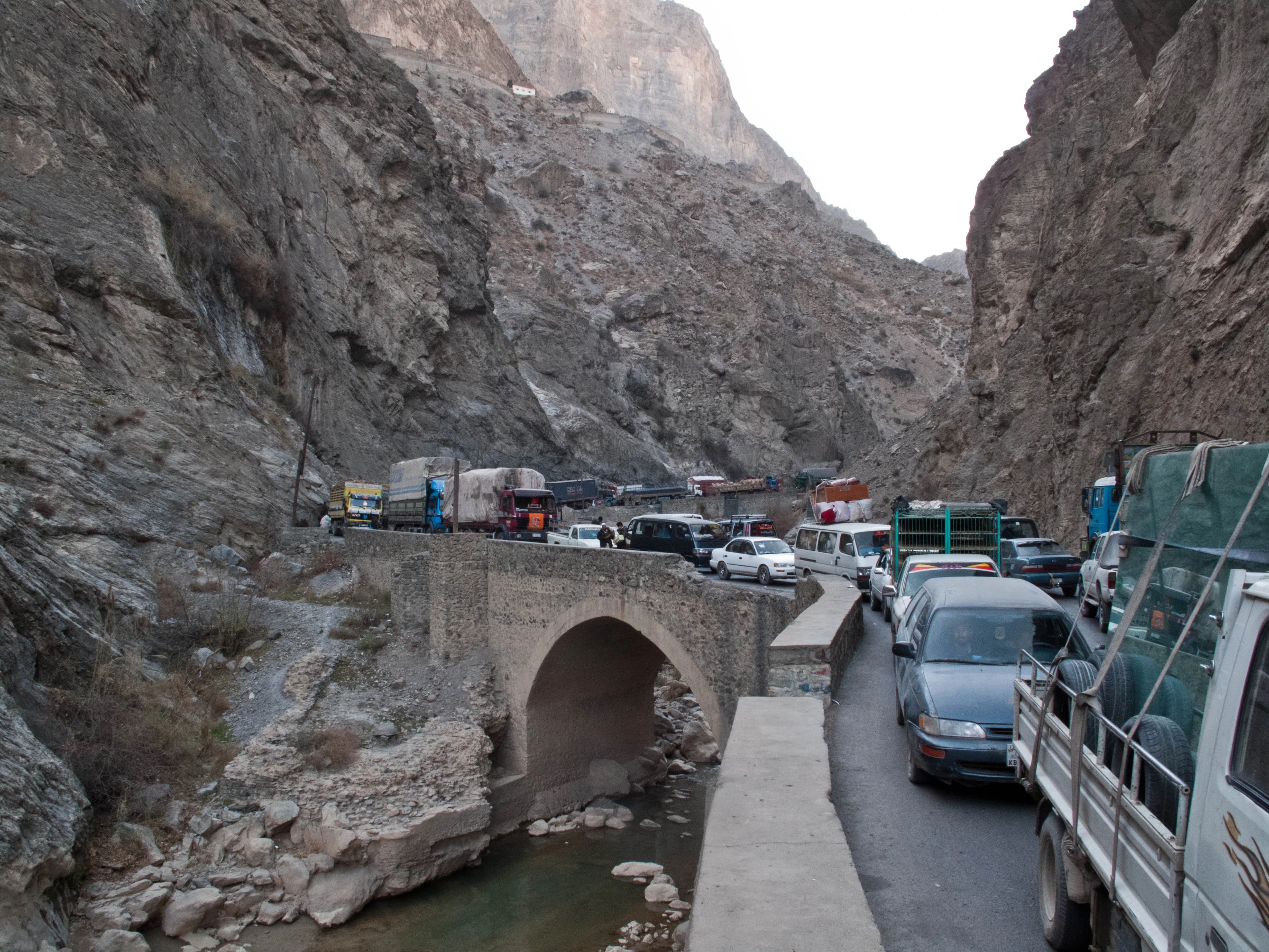 Vehicles travelling along the Kabul–Jalalabad highway in Afghanistan, photographed in 2010
