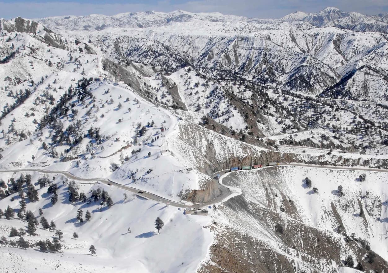 Snow-covered mountains on the Khost–Gardez pass