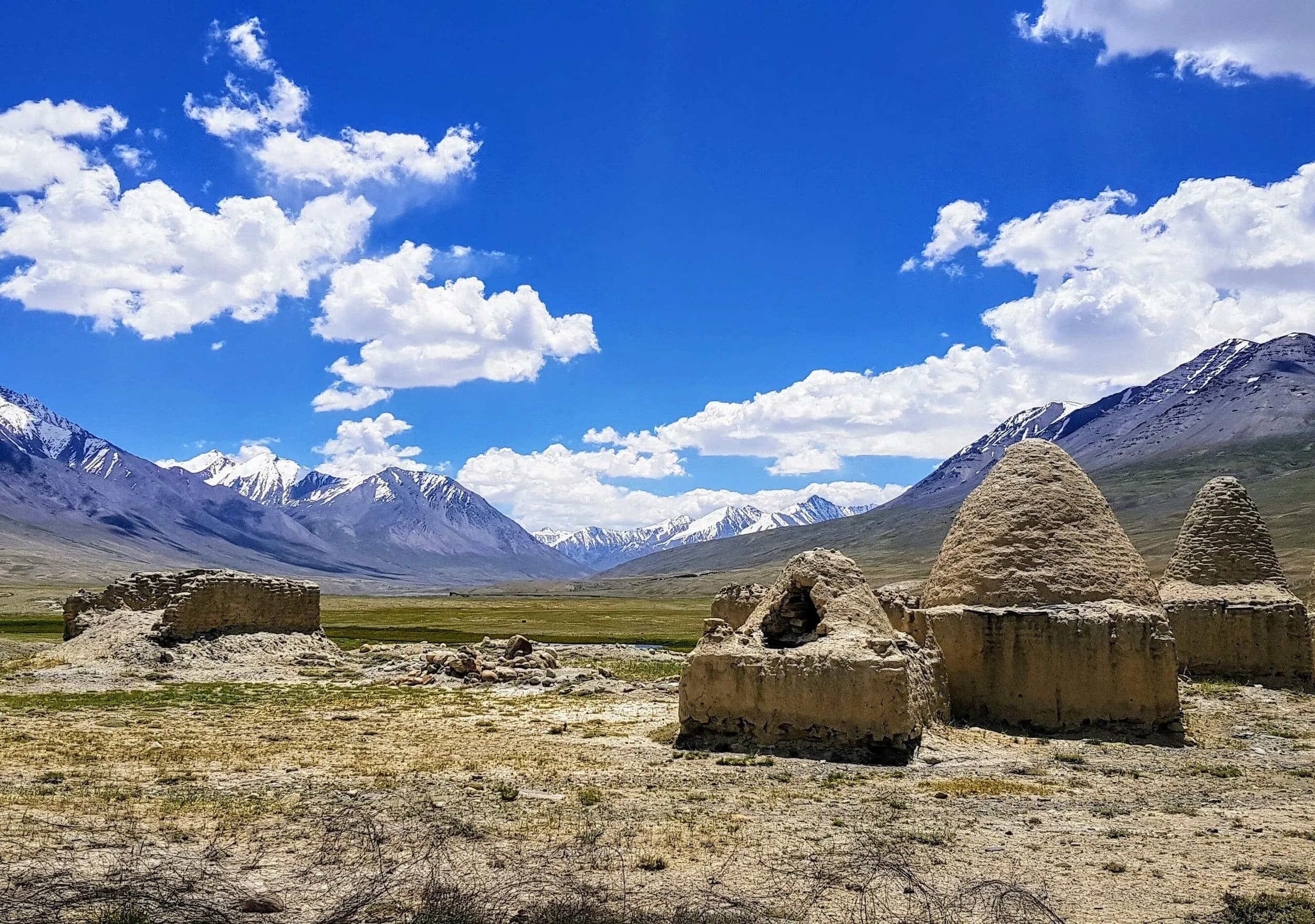 Domed mud-brick tombs at Baza'i Gonbad on the high pastures of the Little Pamir, Wakhan, 2019