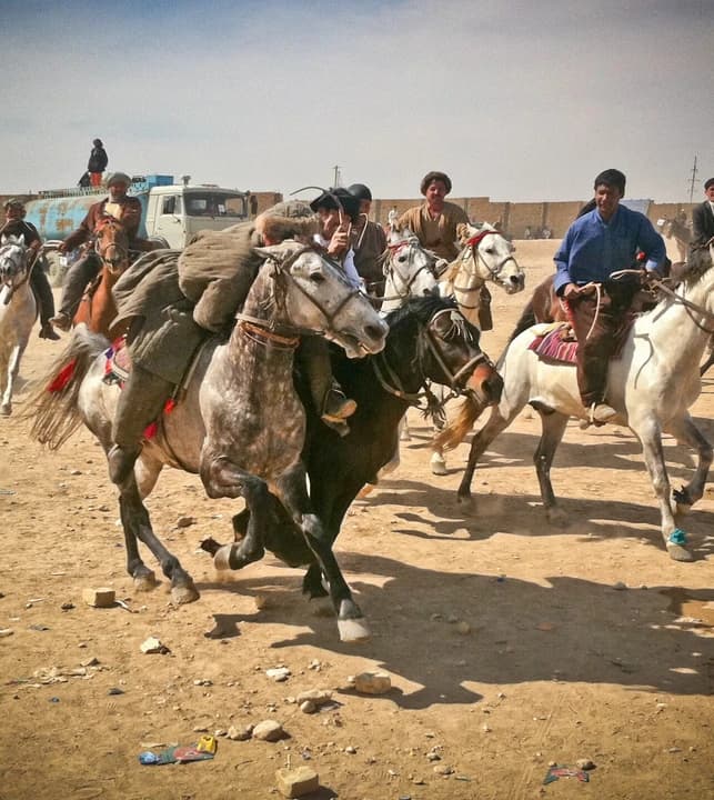 Riders at a Nowruz buzkashi match in Mazar-e-Sharif in 2011