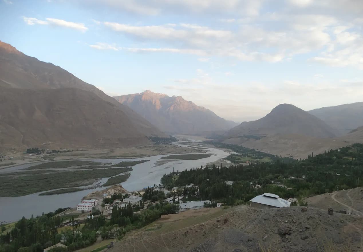 The Panj River valley seen from the Afghan side near Qala-e Panja, Wakhan, 2019
