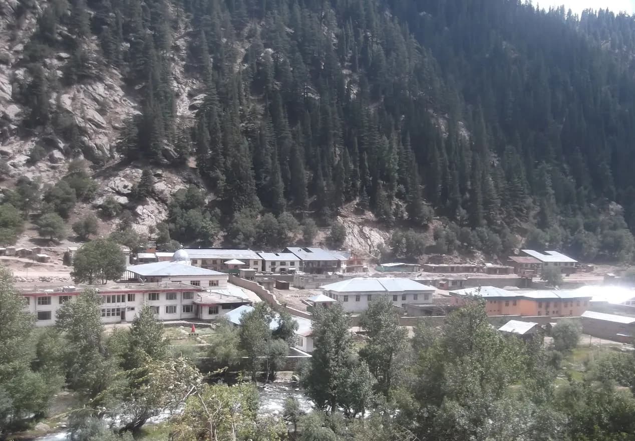 Village houses beneath forested mountains in the Parun valley, Nuristan, 2014