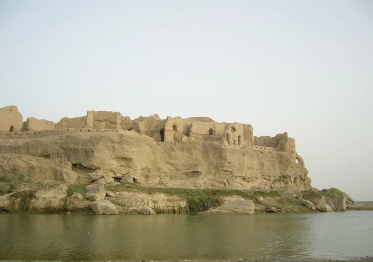 The walls of Qala-e Bost rising above the river near Lashkar Gah, Helmand