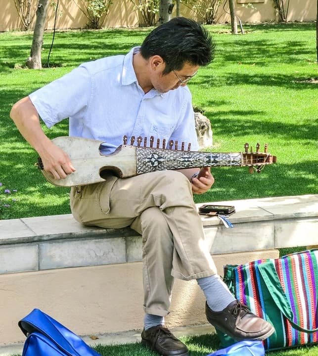 A musician playing the rubab in Kabul, Afghanistan