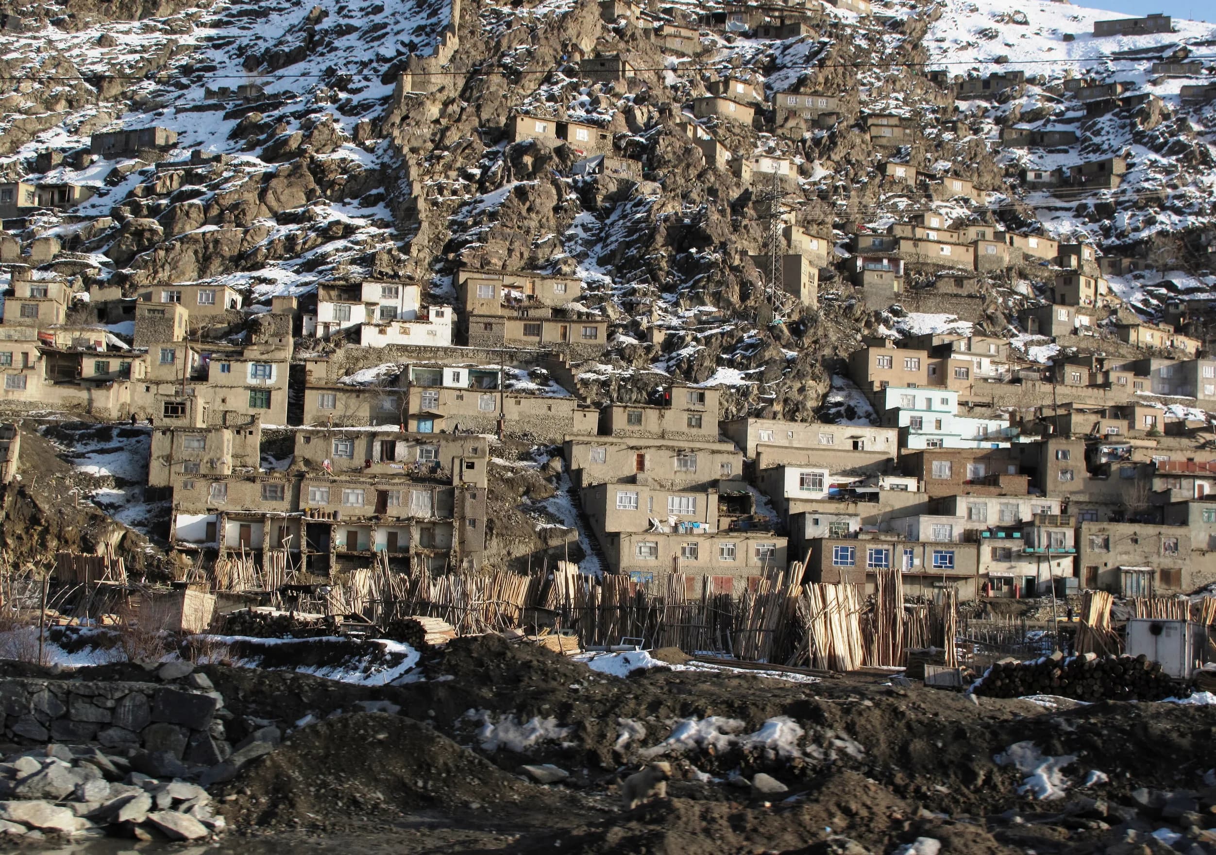 Houses climbing the hillside of Sher Darwaza beside the old city wall of Kabul, 2009