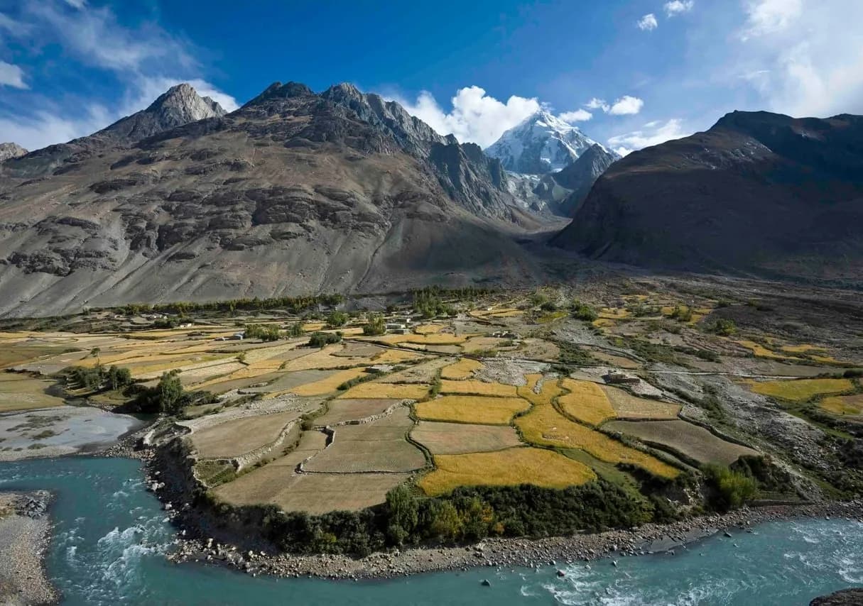 Fields laid out across the river flood plain in the Wakhan, Badakhshan