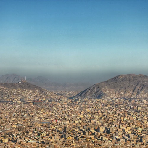 Kabul city spreading between mountain ridges